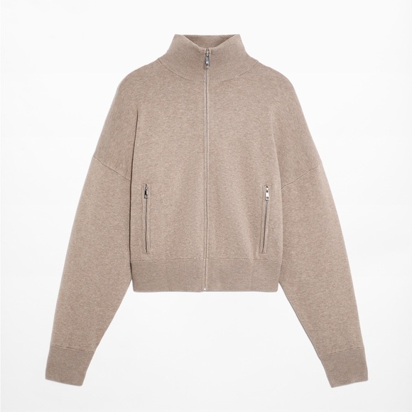 Elegant Beige Knit Bomber Jacket - Picture 1 of 1